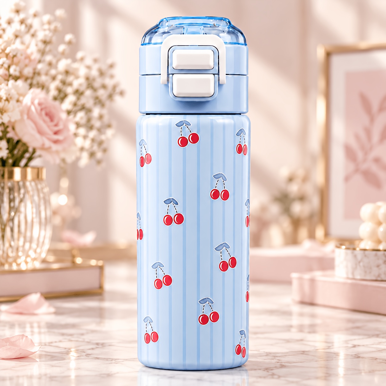 TEMU Steel Double-drink Thermal Cup, 600ml Large Capacity, Dual-use For Straw And Direct Drinking, In , Portable For Students And Office Commuting,