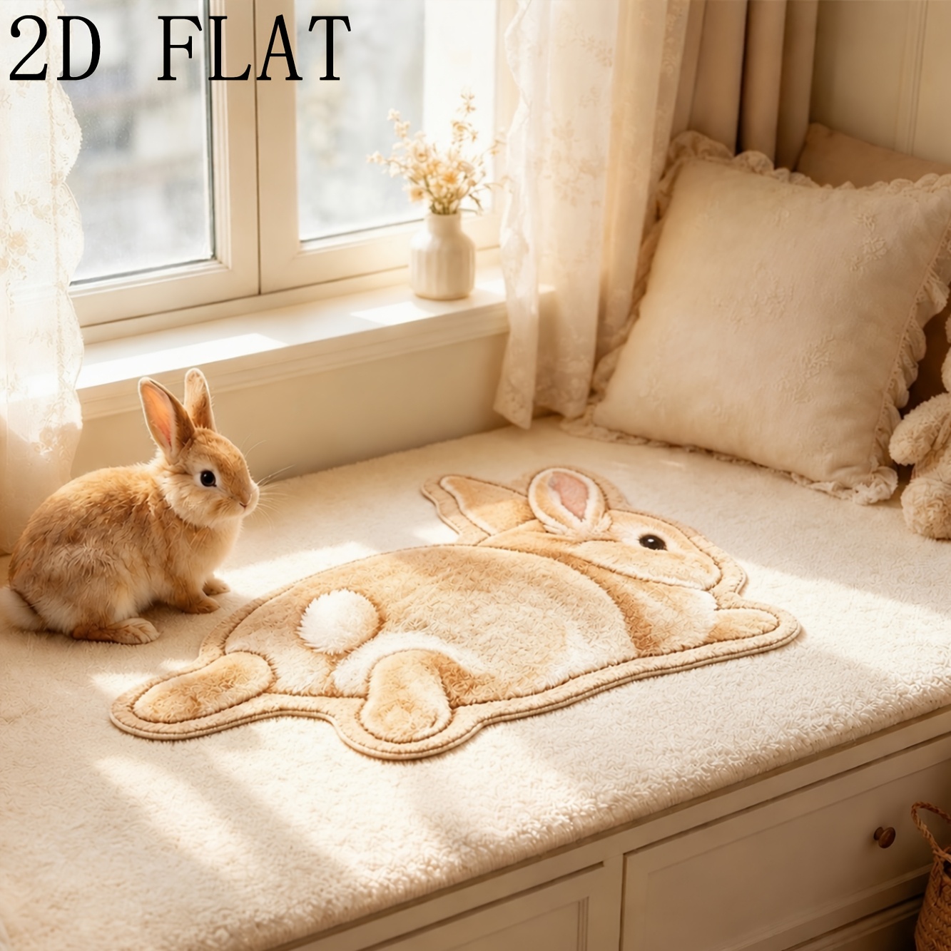 TEMU 1pc Tapis Lapin pour Chambre, Tapis en Peluche avec Motif Lapin, et pour Chevet, Salon, Balcon, Tapis Lapin Crème Lavable à pour Décoration