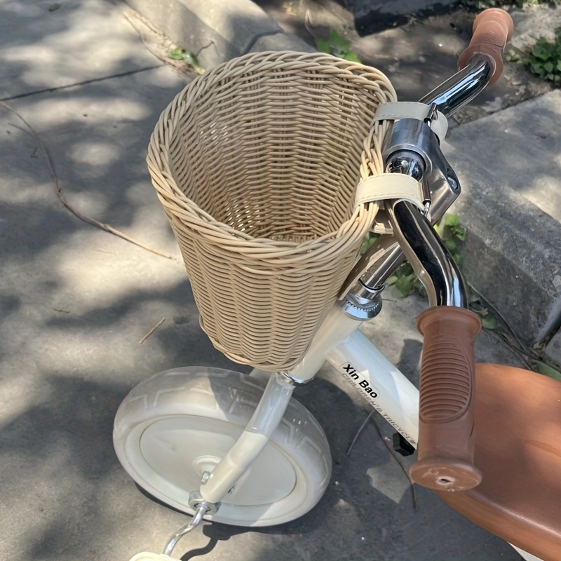 Image of Bicycle Basket, Waterproof Artificial Woven Basket, Essential For Outdoor Riding