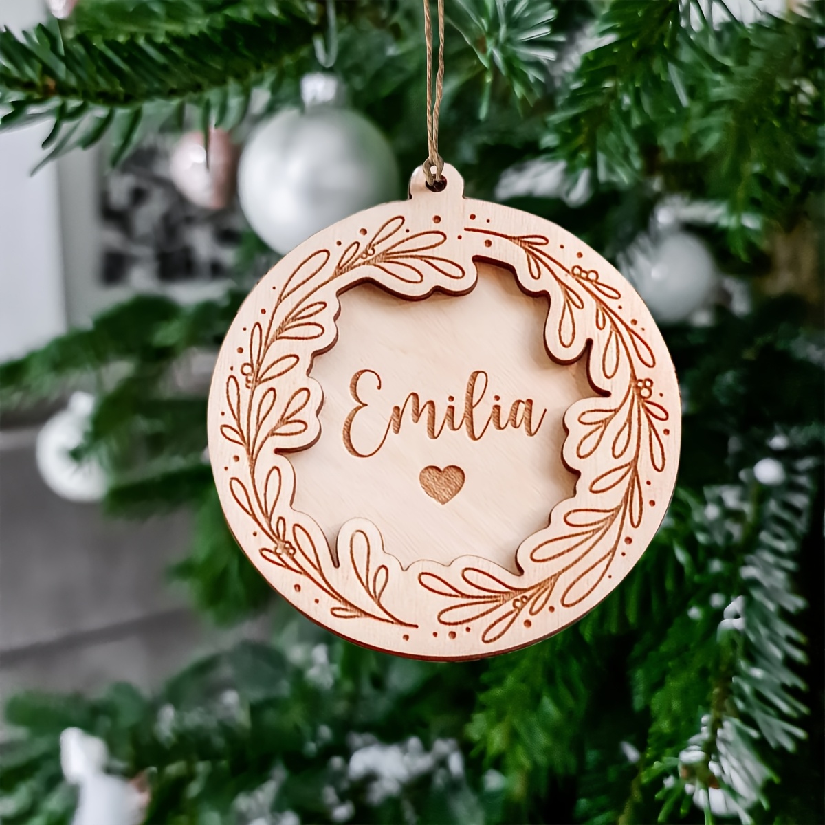 1pc Personalized Wooden Holiday Ornament, Christmas Decoration, Hanging Decor, Custom Creative Gift, Family Gathering Decoration, Festive Decor