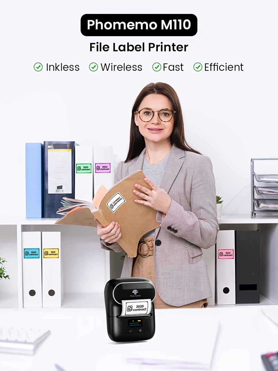  m110 portable wireless thermal label printer compact wireless barcode sticker maker for office retail jewelry labels compatible with ios 1 roll of 40 30mm labels rechargeable battery usb charging Product details 0