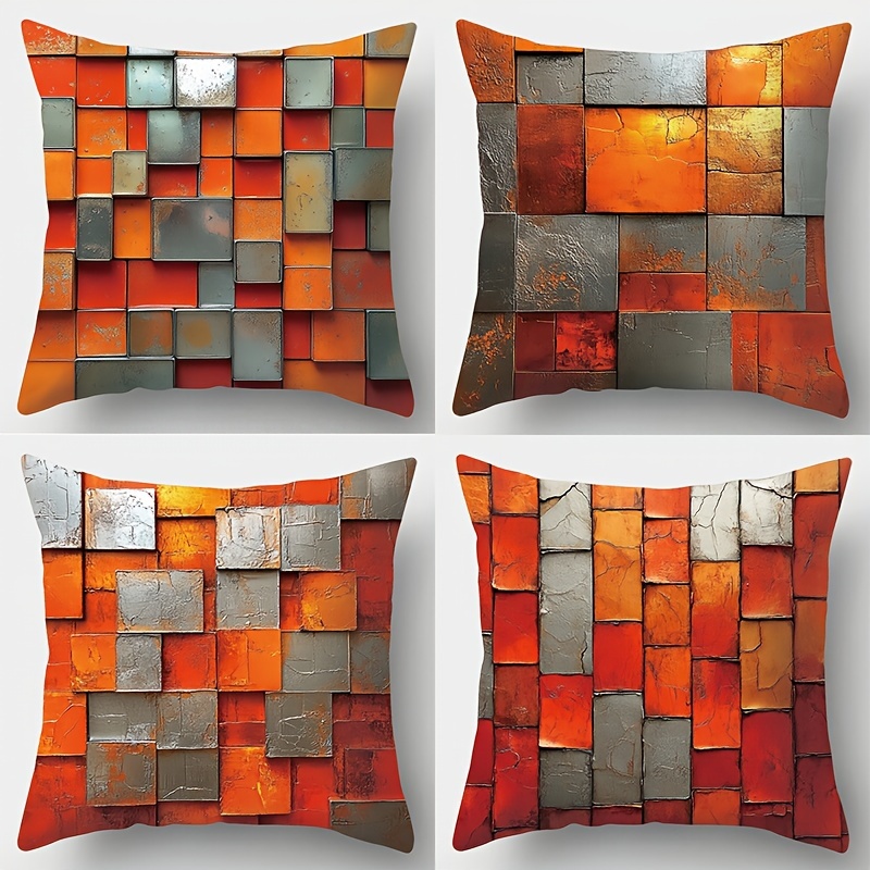 

4pcs, Abstract Square Pattern Creative Pillowcase, 17.72*17.72, Suitable For Living Room Sofa, Bed, Bedroom, Home Decoration, Without Pillow