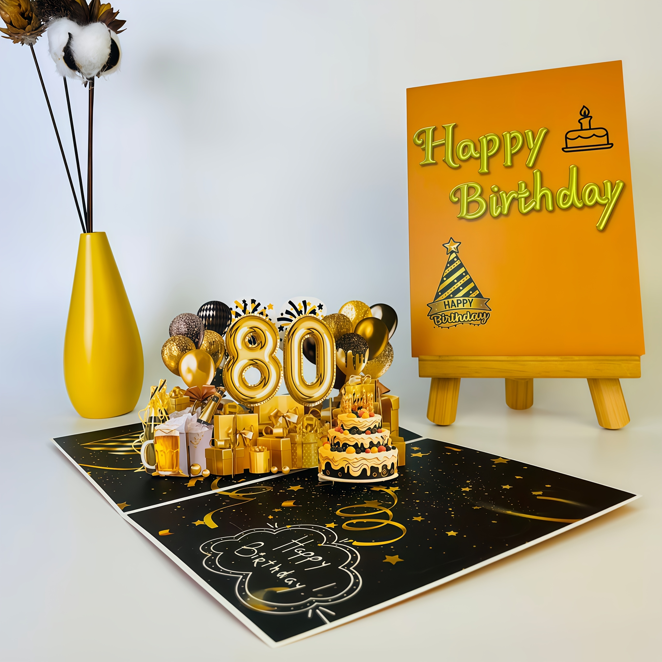 Image of Happy 80th Birthday Card, 1pc Pop-up 3d Greeting Card With Envelope, Exquisite 80th Birthday Gift, 80th Birthday Greeting Card
