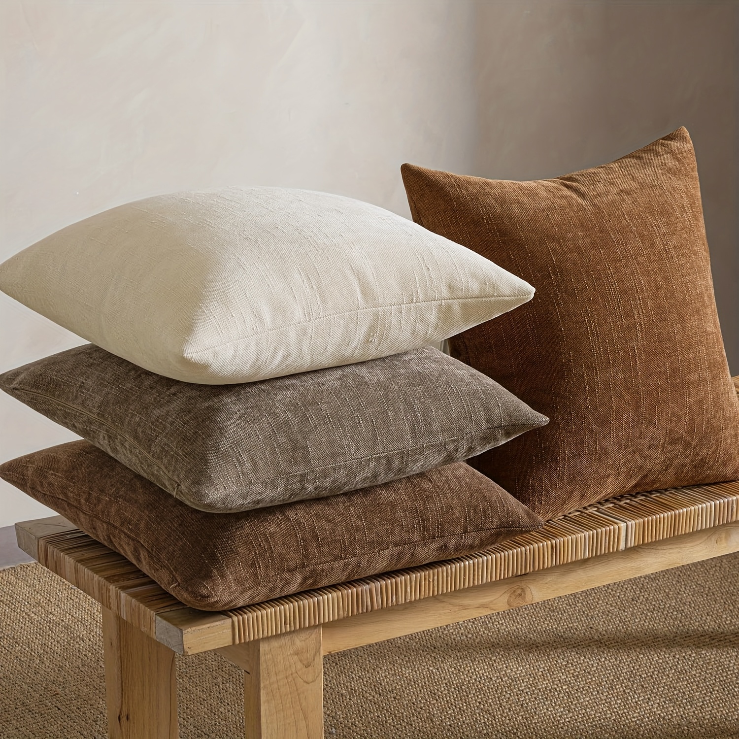 TEMU Pack Of 4 Neutral Decorative Pillowcase, Chenille Textured Pillowcase Cushion Cover, Soft And Comfortable Farmhouse Pillowcase With Zipper Gift,