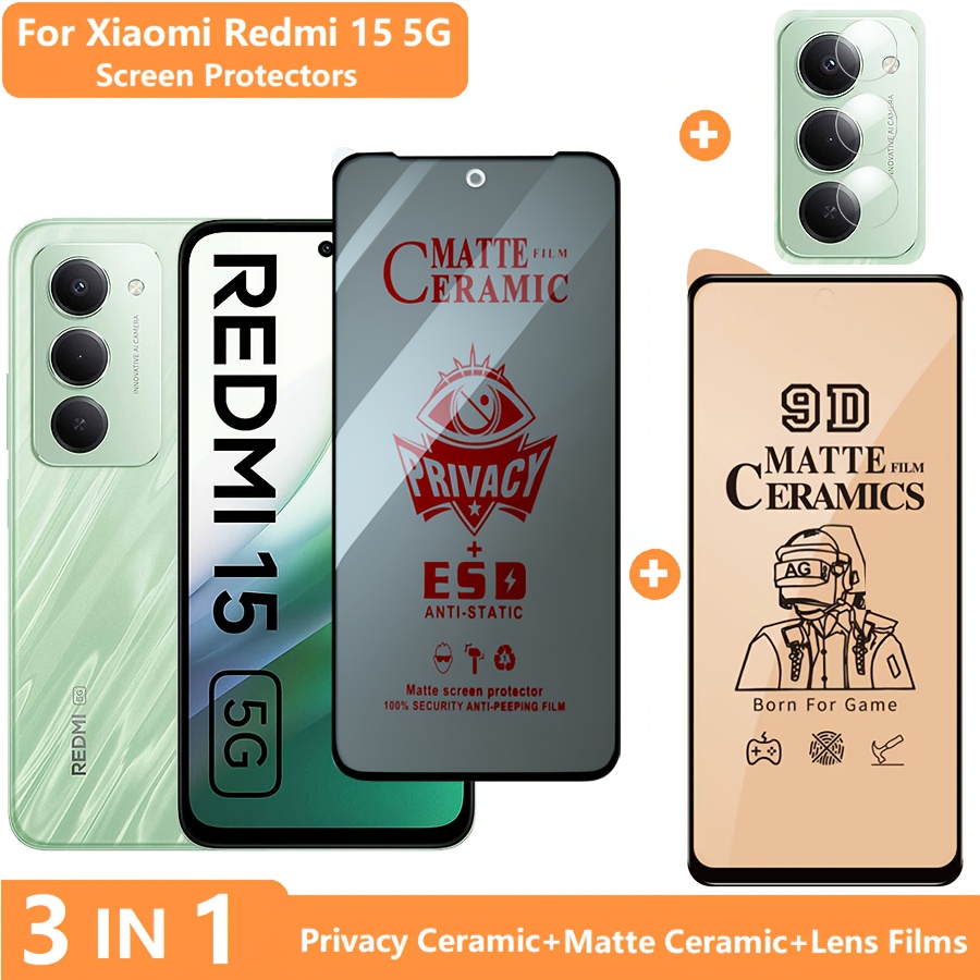TEMU Protector de Pantalla 15 para Xiaomi Redmi, Película de Privacidad de Vidrio Templado (Cerámica Mate) y Película de Lente Anti Rayones