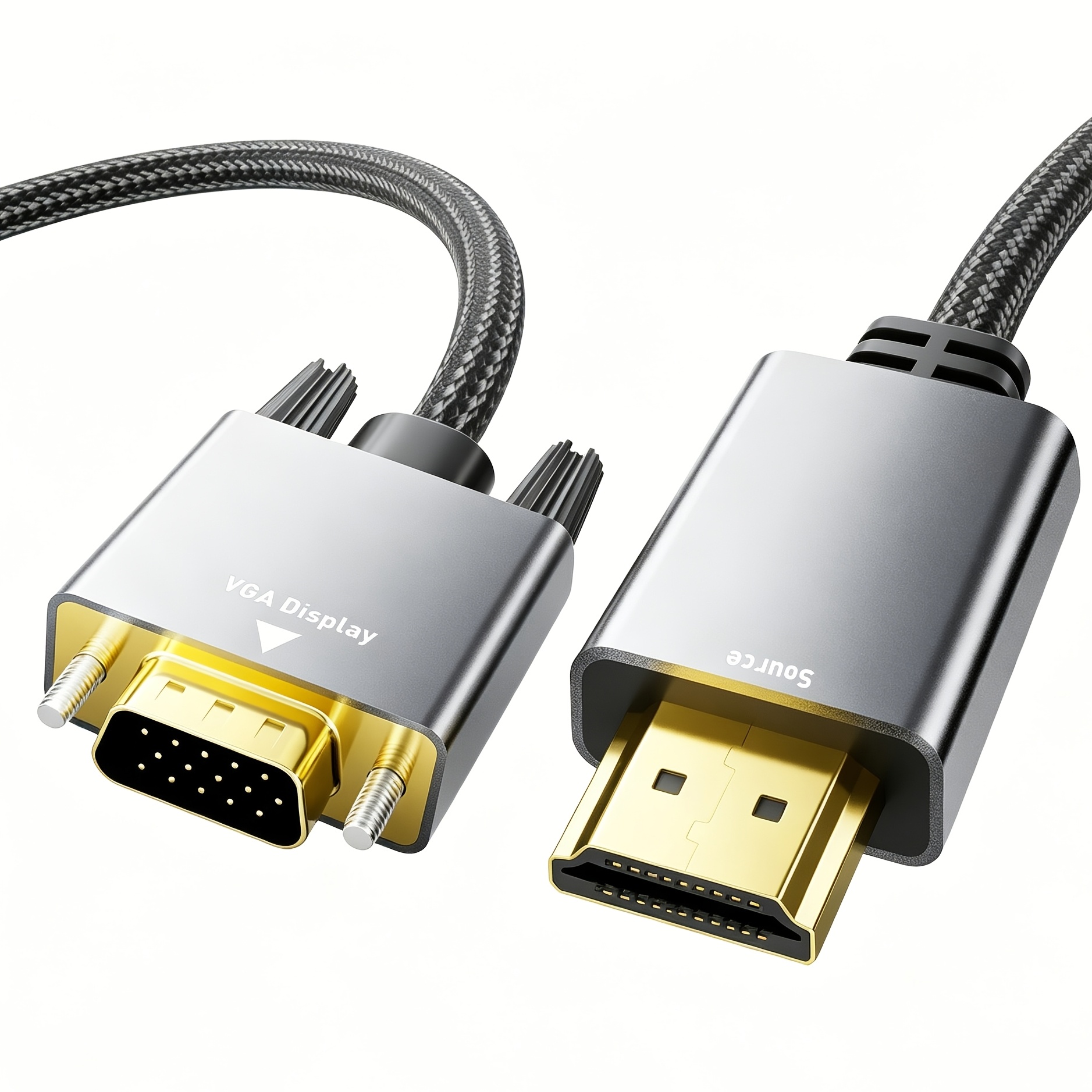 TEMU Hdtv To Vga Adapter Cable 6ft [metal Case, Nylon Cable] 1080p@60hz Hdtv Male To Vga Male Uni-directional Braided Cord For Computer, Laptop,