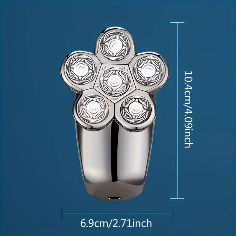 All-in-One-Pflegeset für Männer mit Glatze: Elektrischer Rasierer und Trimmer mit kabellosem, wiederaufladbarem Rotationsklingenrasierer, Haarschneider, Nasenhaartrimmer, Bürste und Massageaufsatz. Komplettes Set für die Glatzenrasur. Produktdetails: 6
