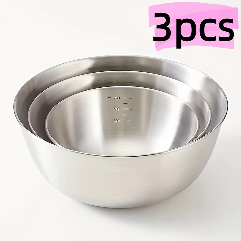 TEMU 3pcs Stainless Steel Mixing Bowl Set - Durable, Kitchen Appliance For Cooking, Baking, Serving - Perfect For , Everyday Use, Everyday Kitchen