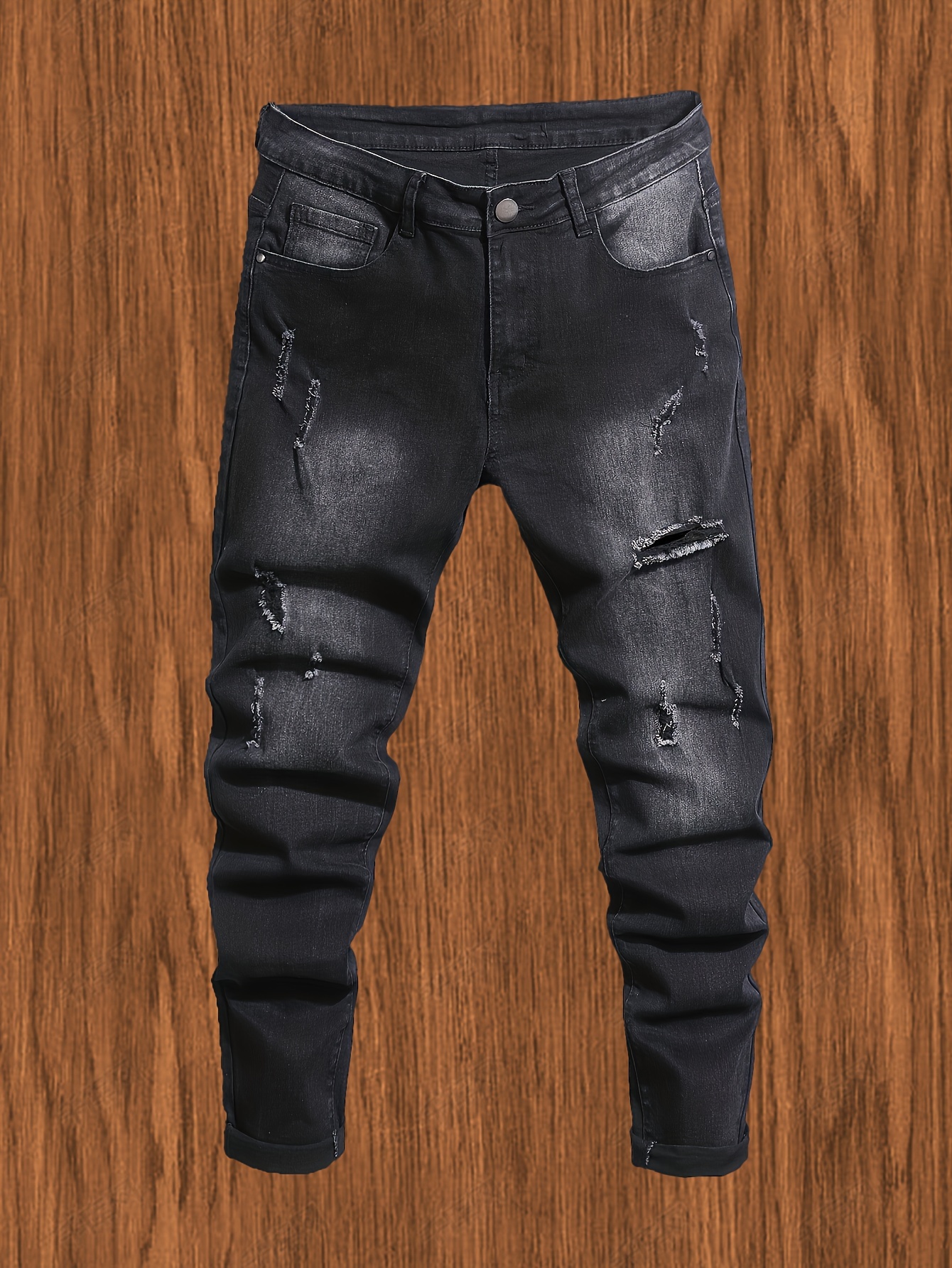 jeans negros ajustados hombre desgastado pantalones Temu Ecuador