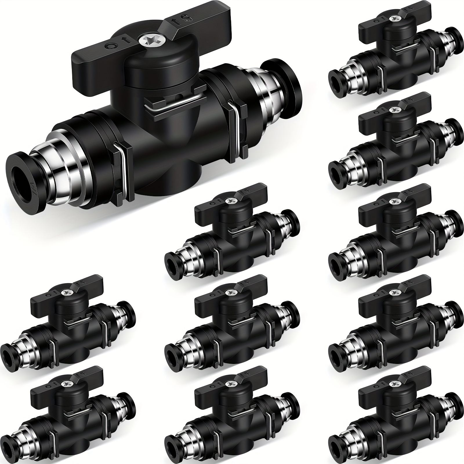 

10 Pieces Pneumatic Push To Connect Fittings Air Flow Pvc Control Valve Air Fittings Straight Quick Connect Union Air Quick Hose Fittings (10, 1/4" X 1/4" Od)