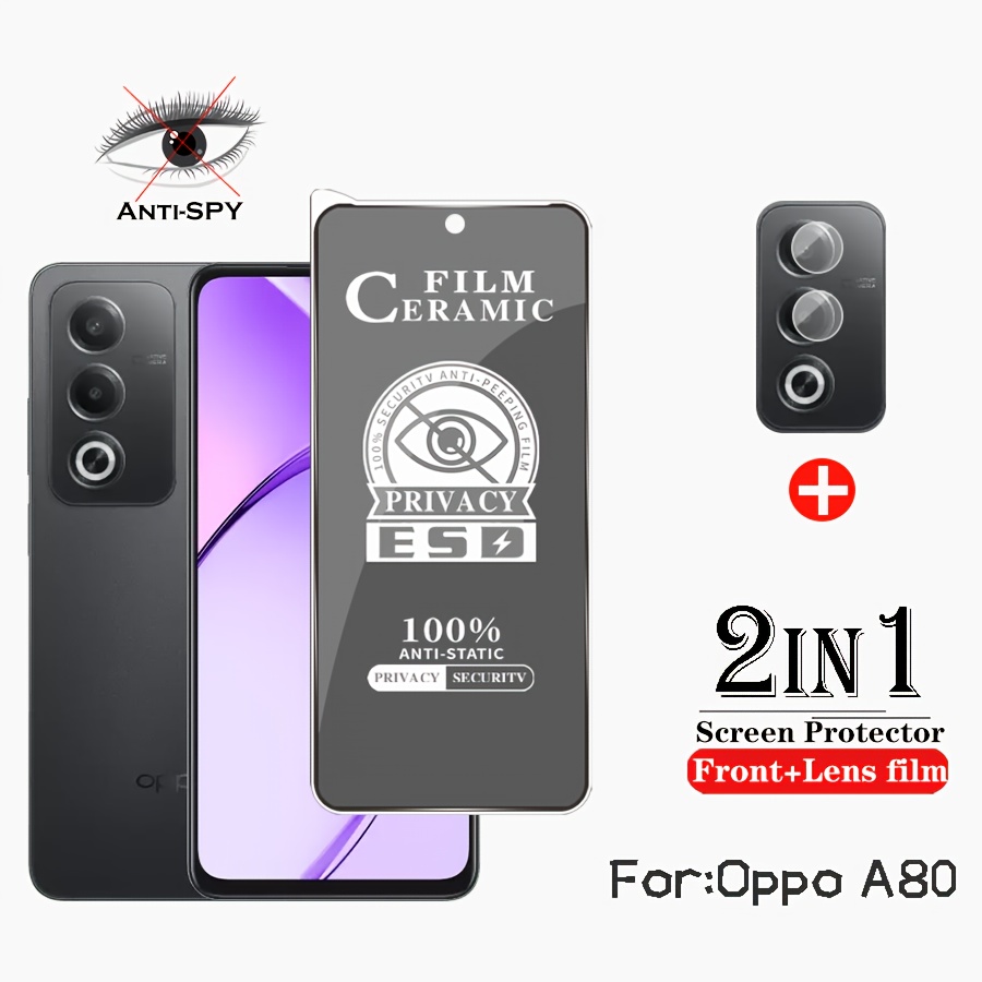 TEMU 2-in-1 For Oppo A80 Hd Anti-spy Privacy Tempered Glass For Oppo A80 Screen Protector And Lens Protection Film