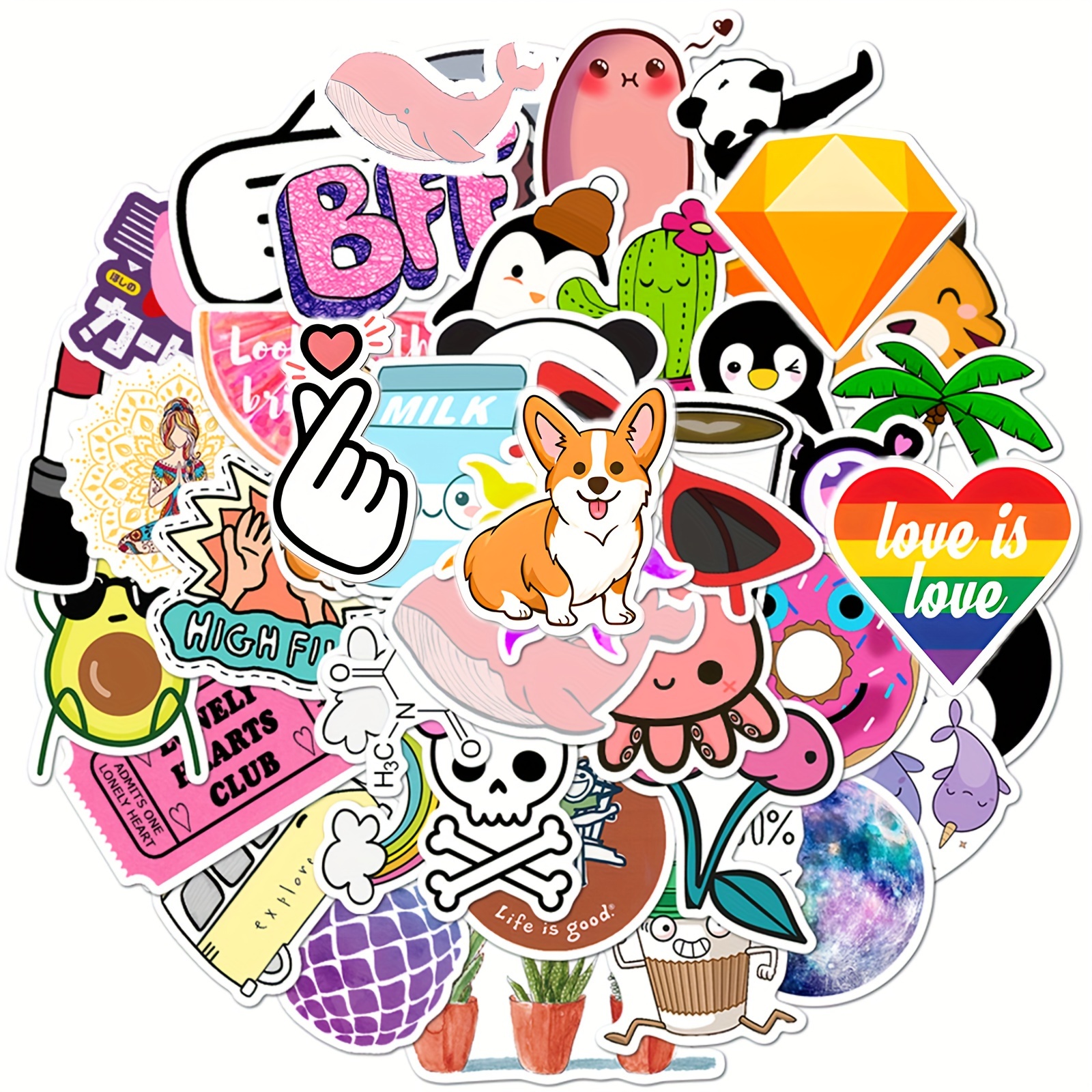 50 Cute Pink Girl Doodle Sticker Simple Cartoon Phone Laptop Cup Decoration  Stickers Creative Waterproof Handbook Kawaii Sticker