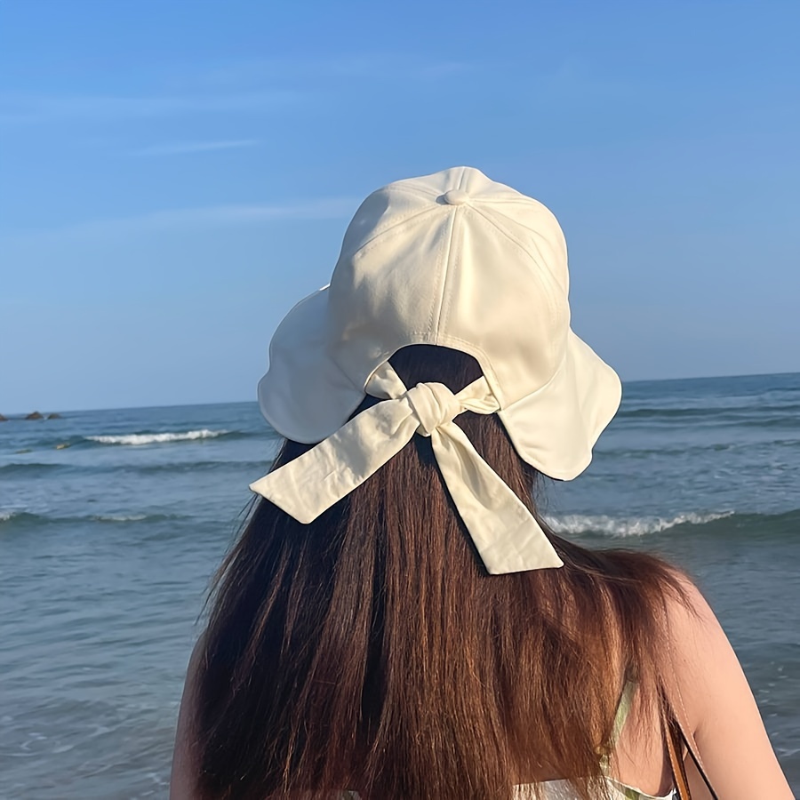 Wide Brim Bow Strap Sun Hat Foldable Travel Beach Hat - Temu