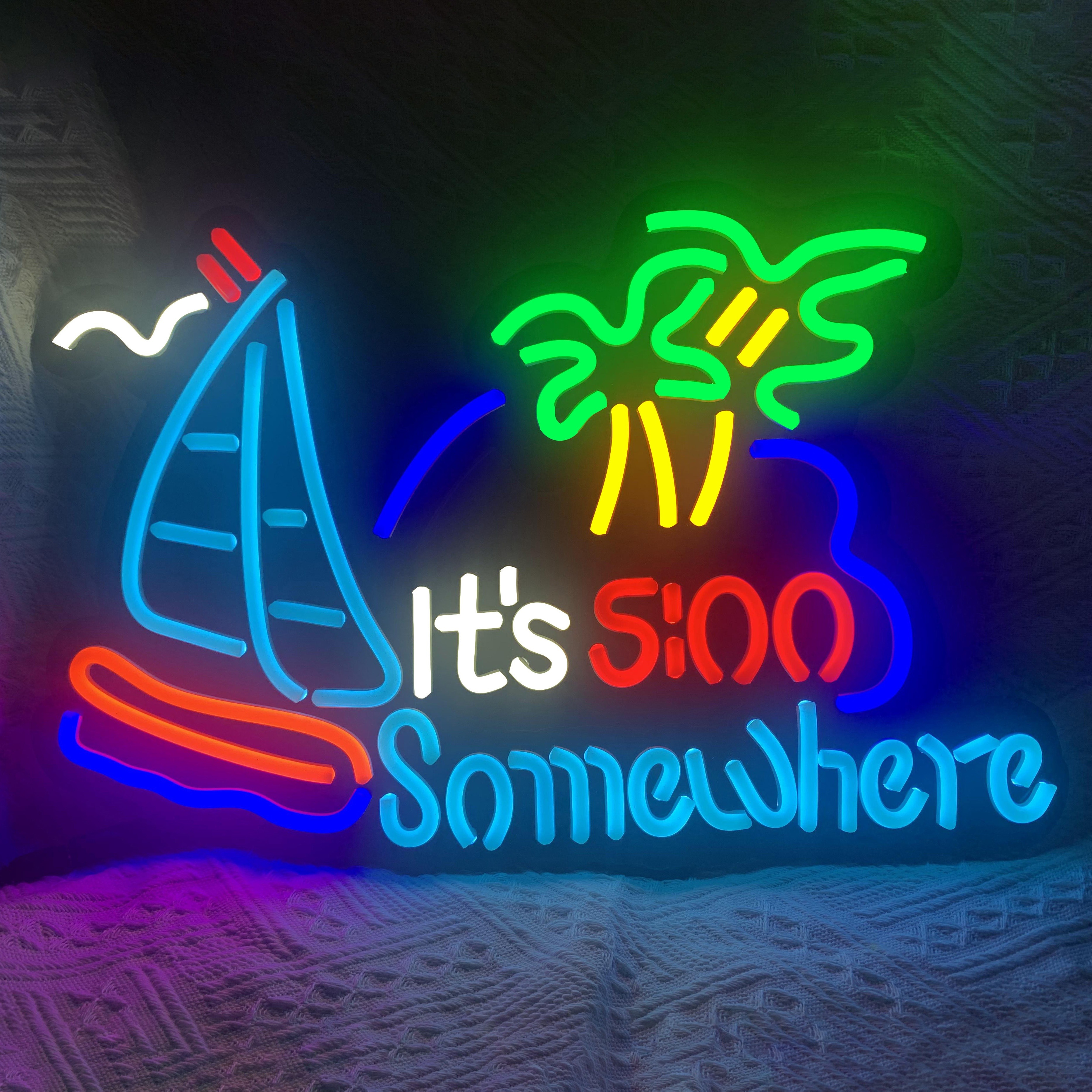 

1pc Ldgj It's 5:00 Somewhere Neon Light Sign, Home Bar Pub Recreation Room Game Lights Windows Wall Signs Party Birthday Bedroom Bedside Table Decoration Gifts