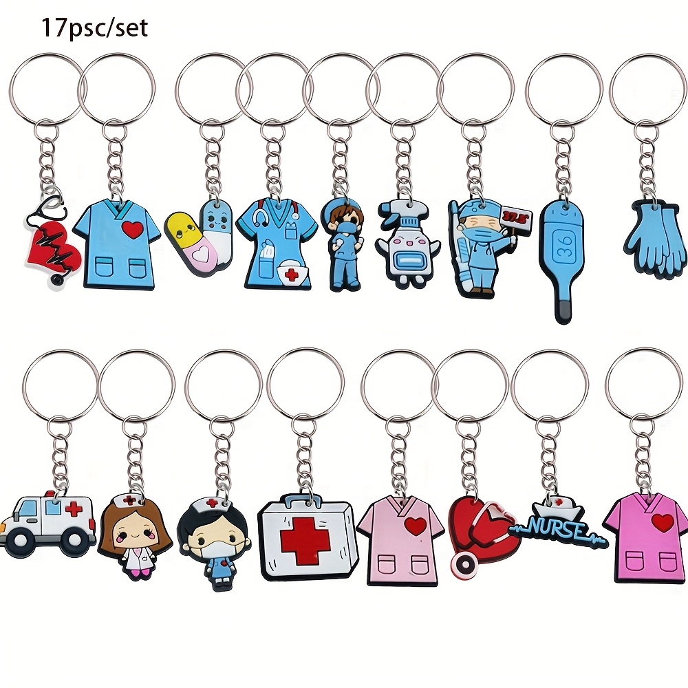 Image of 17pcs Hot-selling Pvc Nurse Set Keychain, Colorful Nurse Supplies, Vibrant Colors, Of Styles, Unique Gift