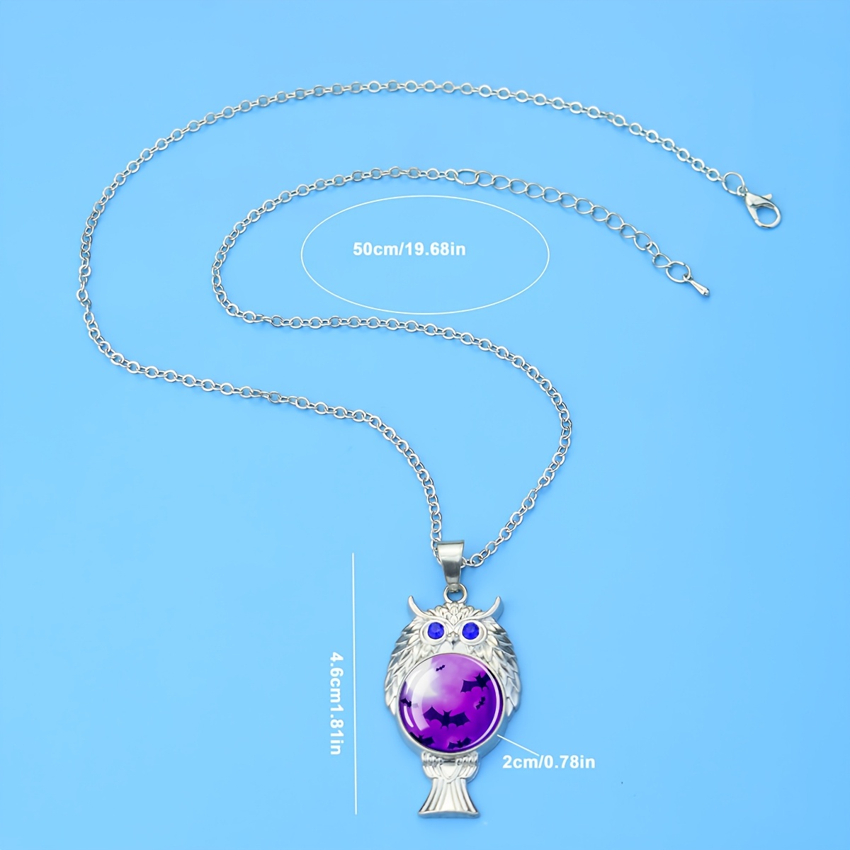 Owl Pendant Necklace with Bat Pattern Magic Theme