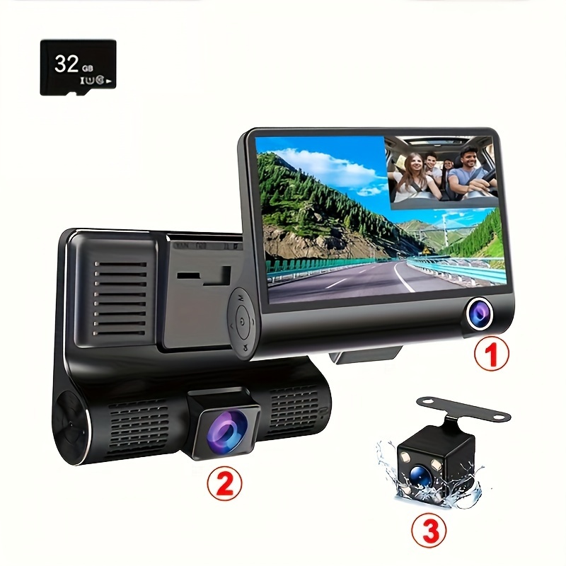 TEMU 4-inch Large Car Dvr With Front, Interior, And Rear Cameras, Optional -definition Dvr With Backup