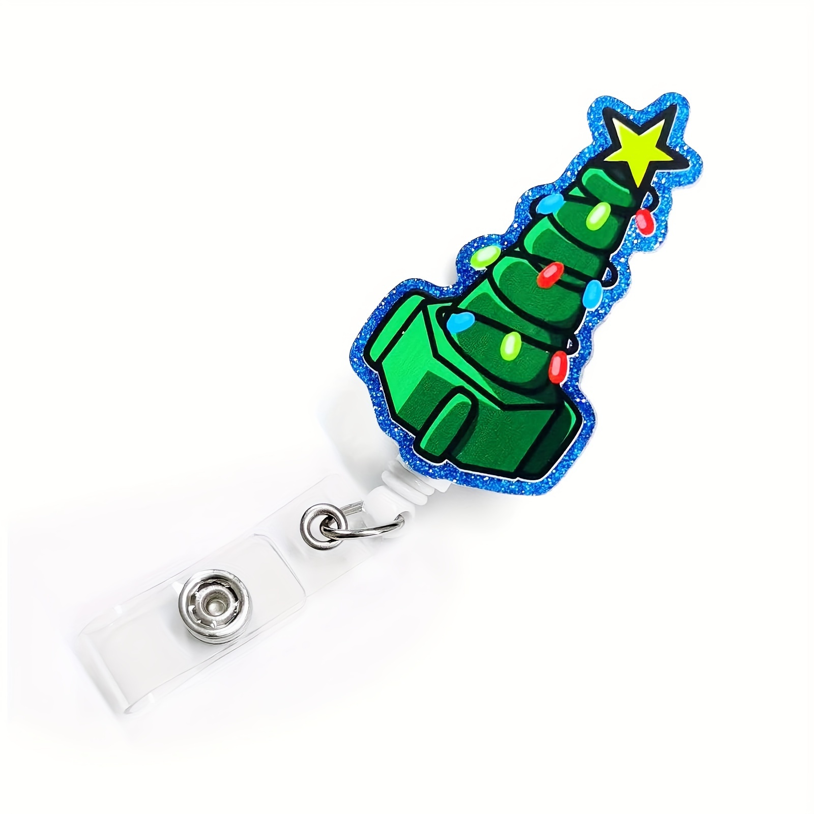 

Christmas Badge Reel Retractable With Id Clip Acrylic Christmas Tree Medical Connector Badge Clip Holiday Name Badge Accessories, For Nurse Nursing Er Icu Women Men