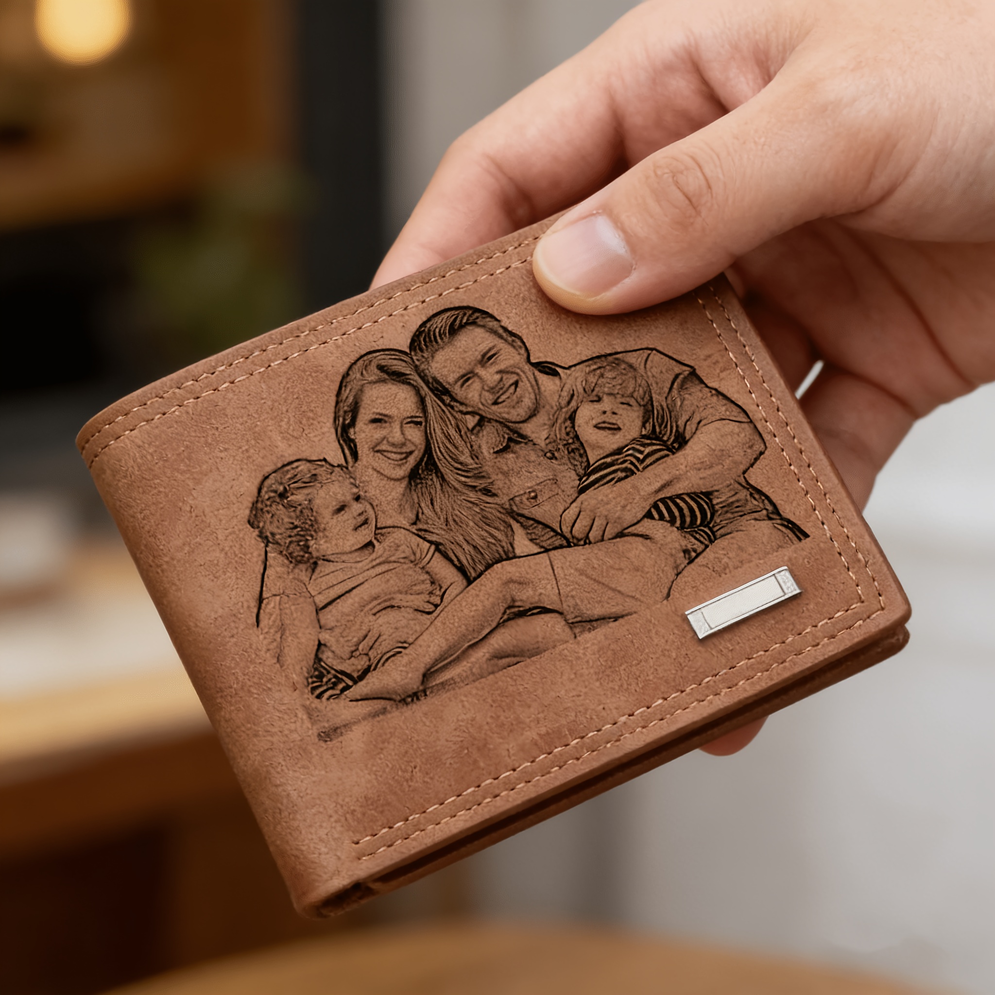 TEMU Personalized Photo Engraved Wallet - Custom Photos And Patterns, /black Texture, Multiple Card Slots With Cash Pocket - Birthday, Anniversary,