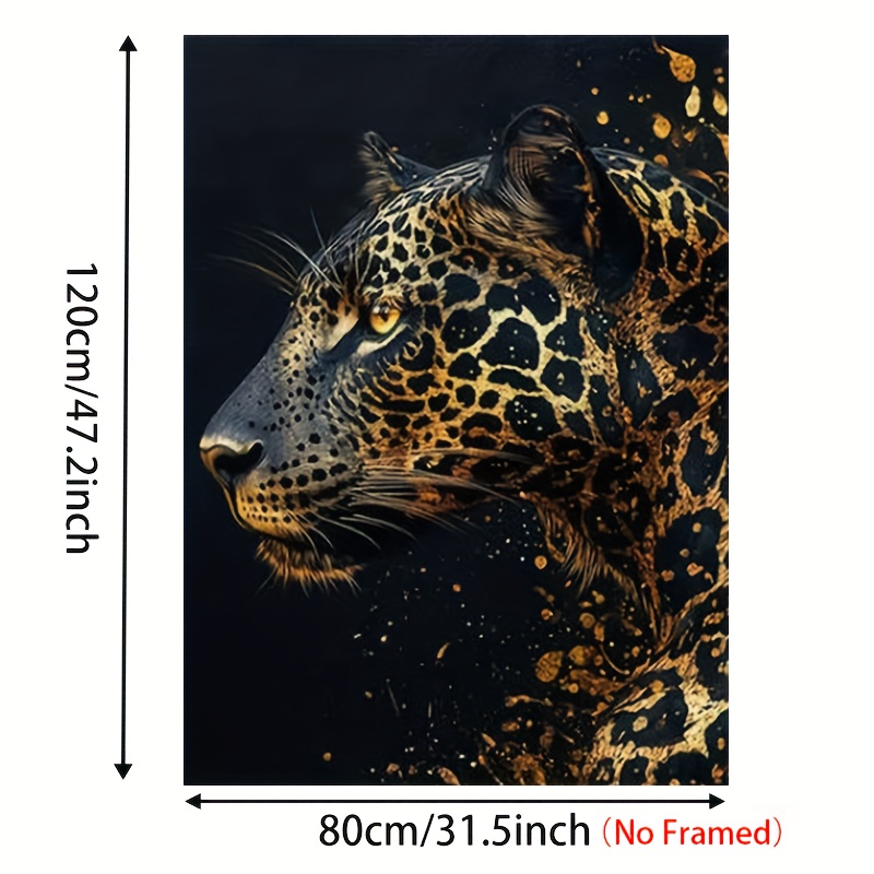 TEMU 2d Flat, 1pc Large Frameless Leopard Face Wall Art - Modern Vertical Leopard Print Suitable For Living Room, Bedroom, Office - Ink Canvas Decor,