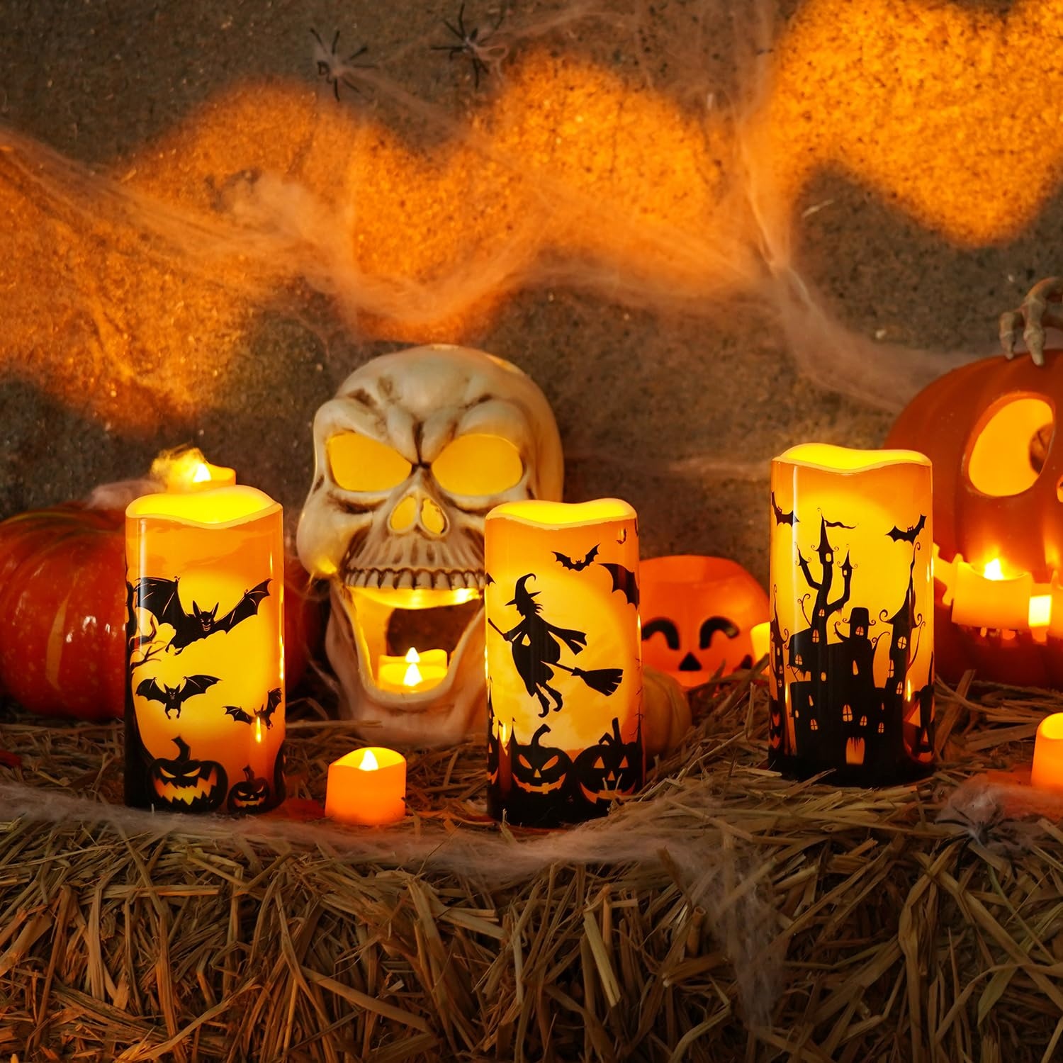 TEMU Halloween Candles, Orange Flameless Candles, Battery Operated Led Pillar Candles With Remote Timers For Halloween Decoration, Party Decoration,