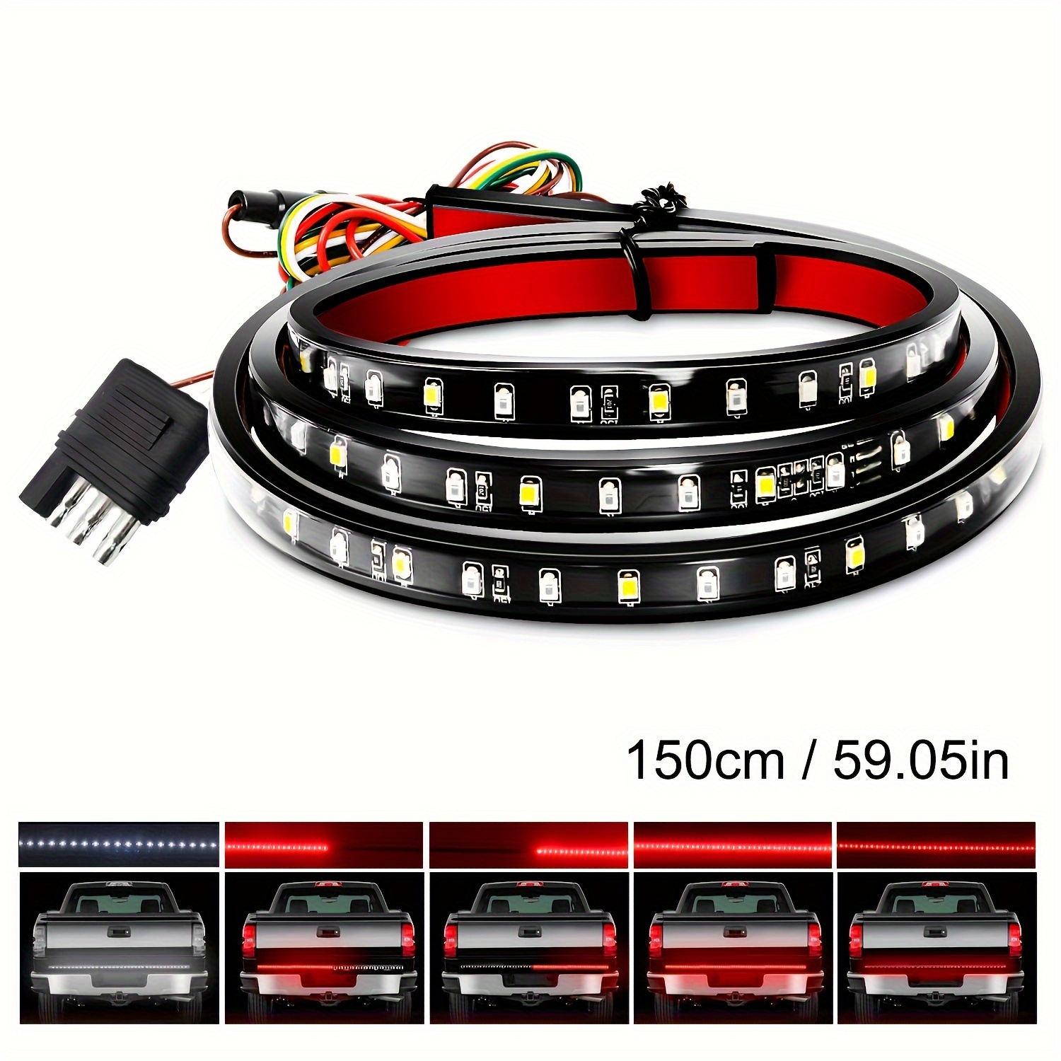 

1pc 60inch Truck Tailgate Light Bar Single Row Tailgate Light Strip With Red Running Brake Lights Turn Signal White Reverse Light