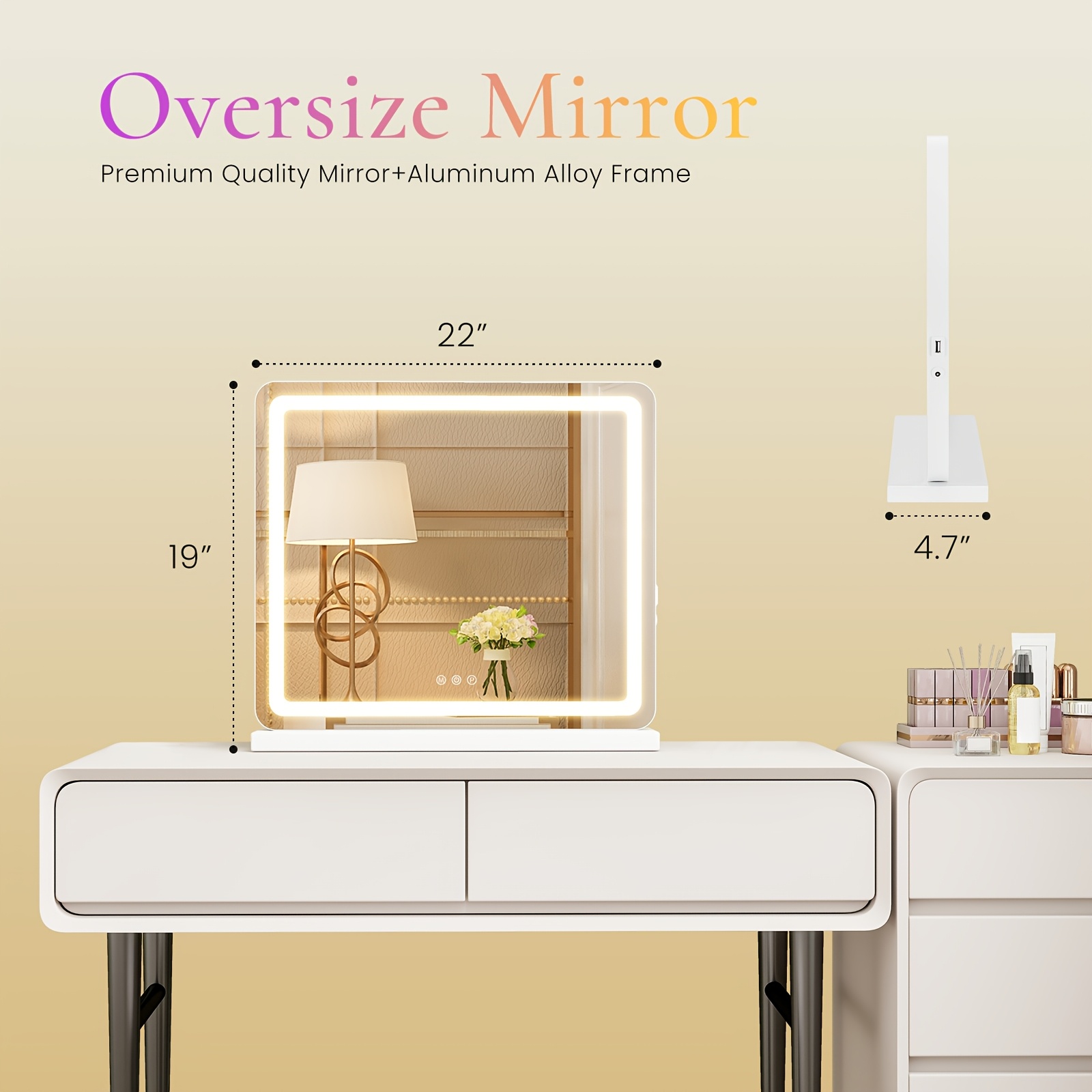 TEMU Led Makeup Mirror With Lights - Dimmable Touch Control Vanity Mirror With 3 Light | 360° Rotation For Bathroom & Desk Use