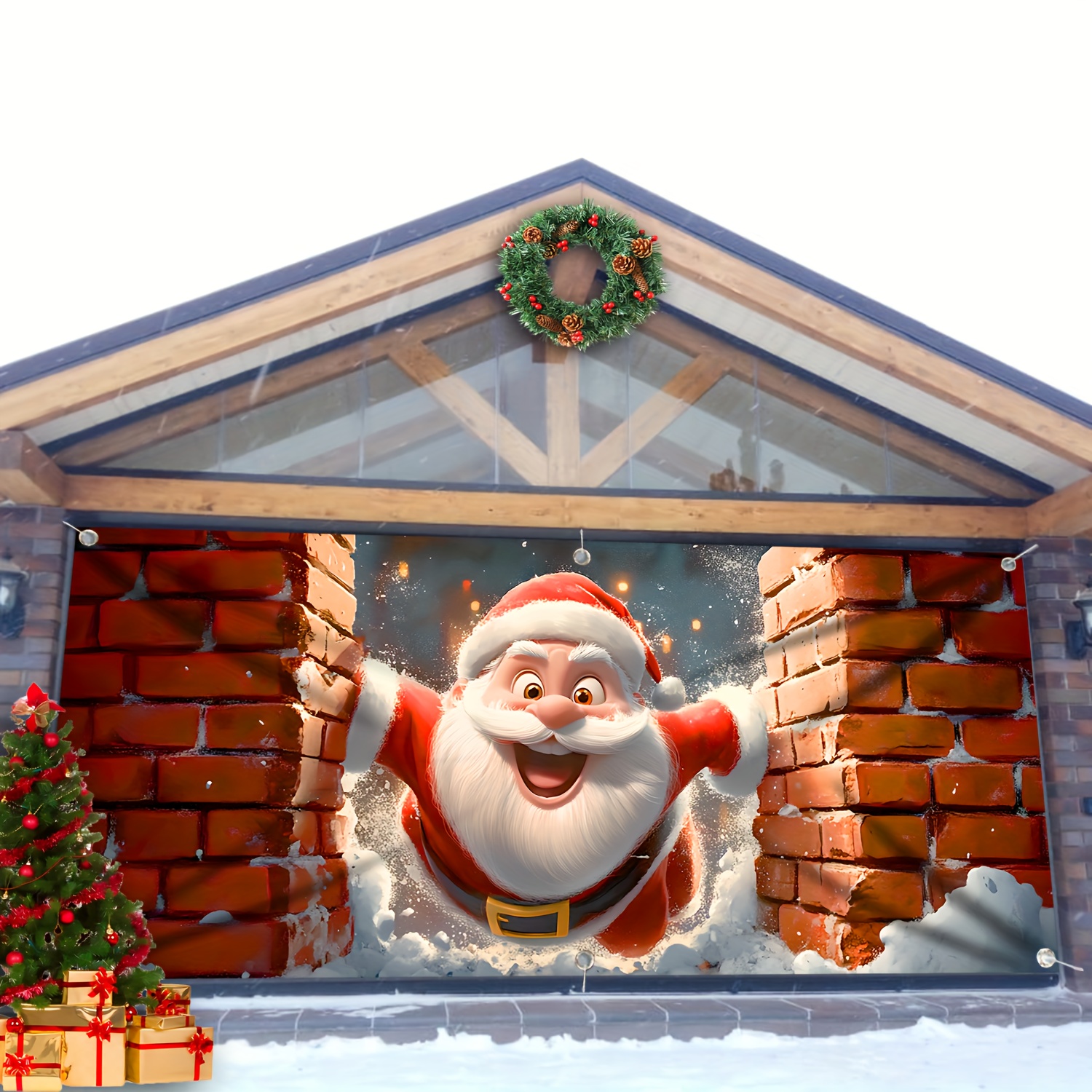 

Vibrant Santa Claus Garage Door Banner - Large Outdoor Christmas Decoration, Party Backdrops & , With Pre-drilled Holes