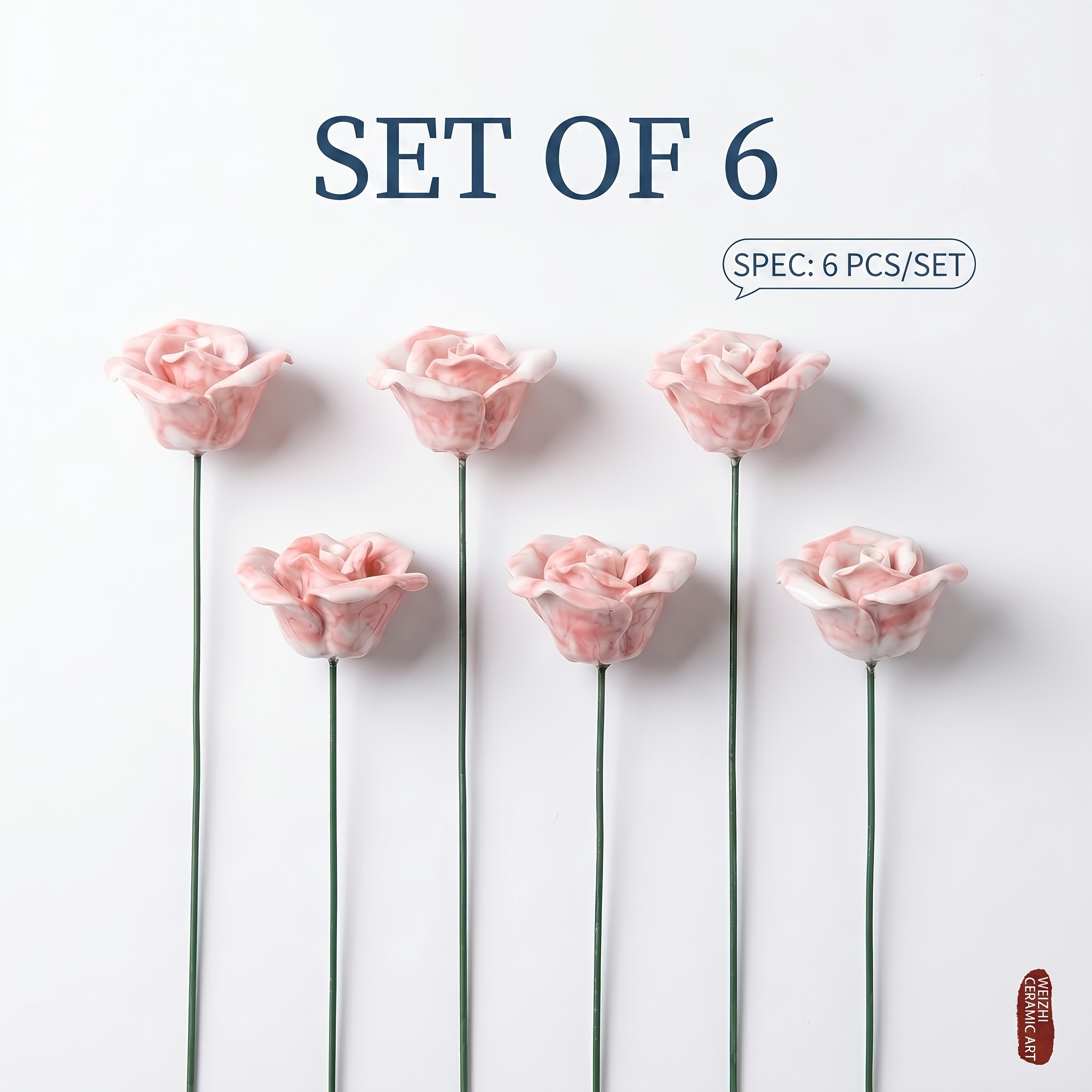 TEMU 6pcs Set, ", " Handmade Ceramic Roses, Never-fading, , Easter Bouquet, Suitable For Family, Garden, Weddings, Holiday Parties, Ceramic Flowers