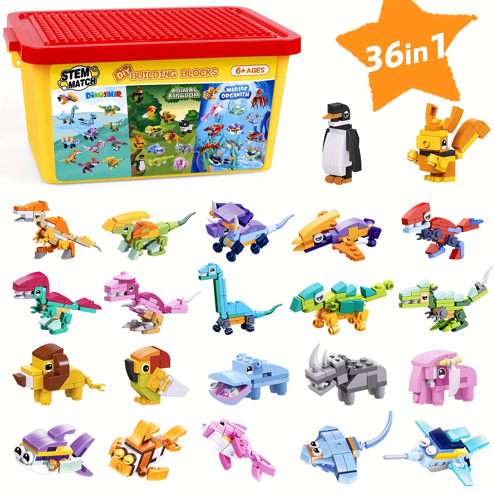 

Dinosaurs Animals Building Blocks Sets, Stem Educational Gifts For Kids Boys Girls 6+ Marine Animals 36pcs 1063pcs