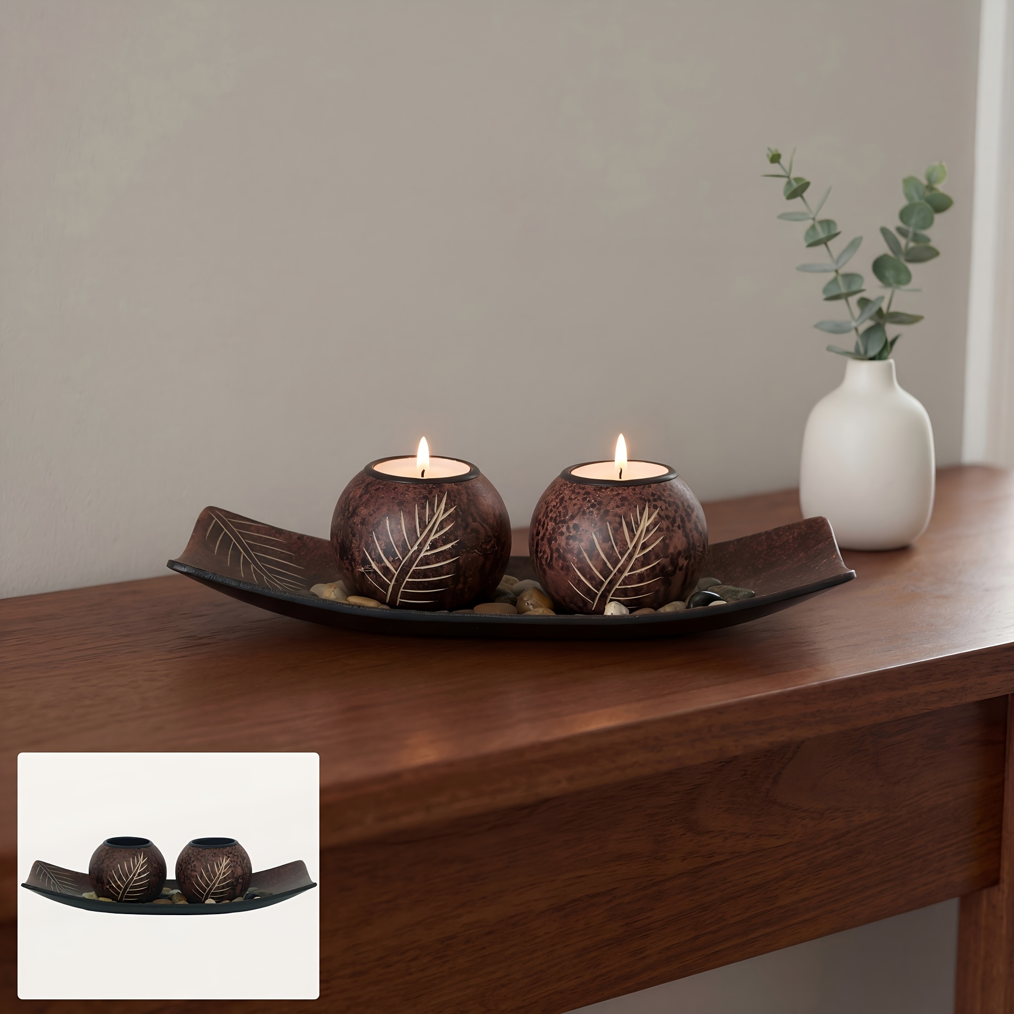 TEMU 1 Set Of Silent Candle Holders Retro Coconut Shell Leaf Pattern Tea Candle Holders (10 Inches X 2.3 Inches) Decoration Ornaments Holiday Party