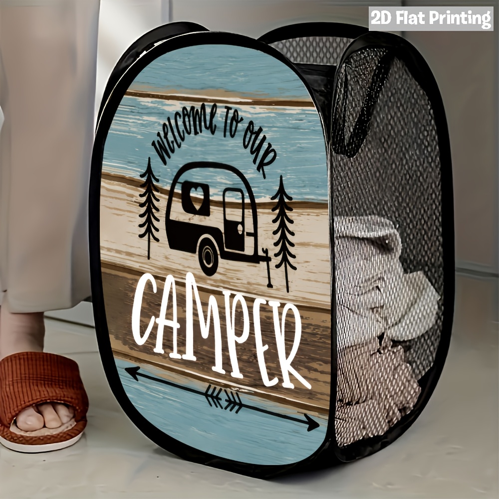 TEMU 1 panier à linge pliable 2D plat pour camping, , ou panier à linge pliable en , solution de rangement compacte pour voyages de camping, vacances