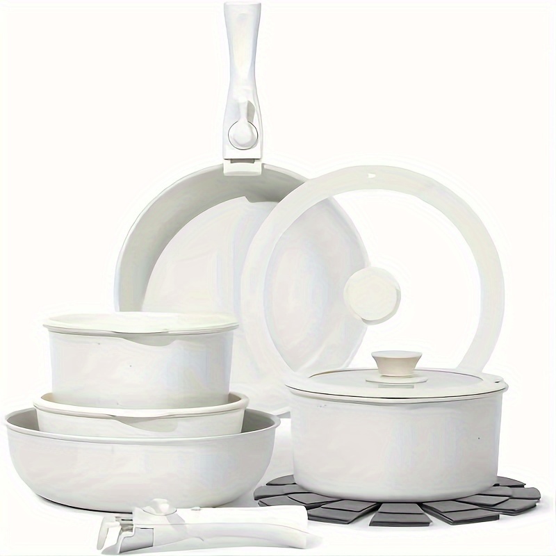 

15 Pots And Pans Set Pan, Kitchen Cookware Set With Removable Handle, Cookware Set With Removable Handle, White