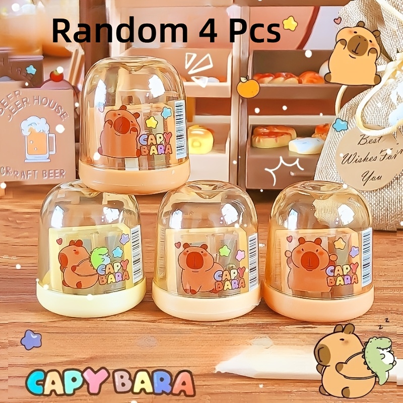 TEMU Lot de 4 -crayons Capybara à double trou, coupe-crayon portable de dessin pour étudiants, couleur variable en fonction de