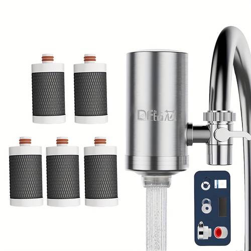 stainless steel faucet water purifier household tap water purification filter cartridge replaceable removes hydrogen reduces scale filters sediments particles and red worms