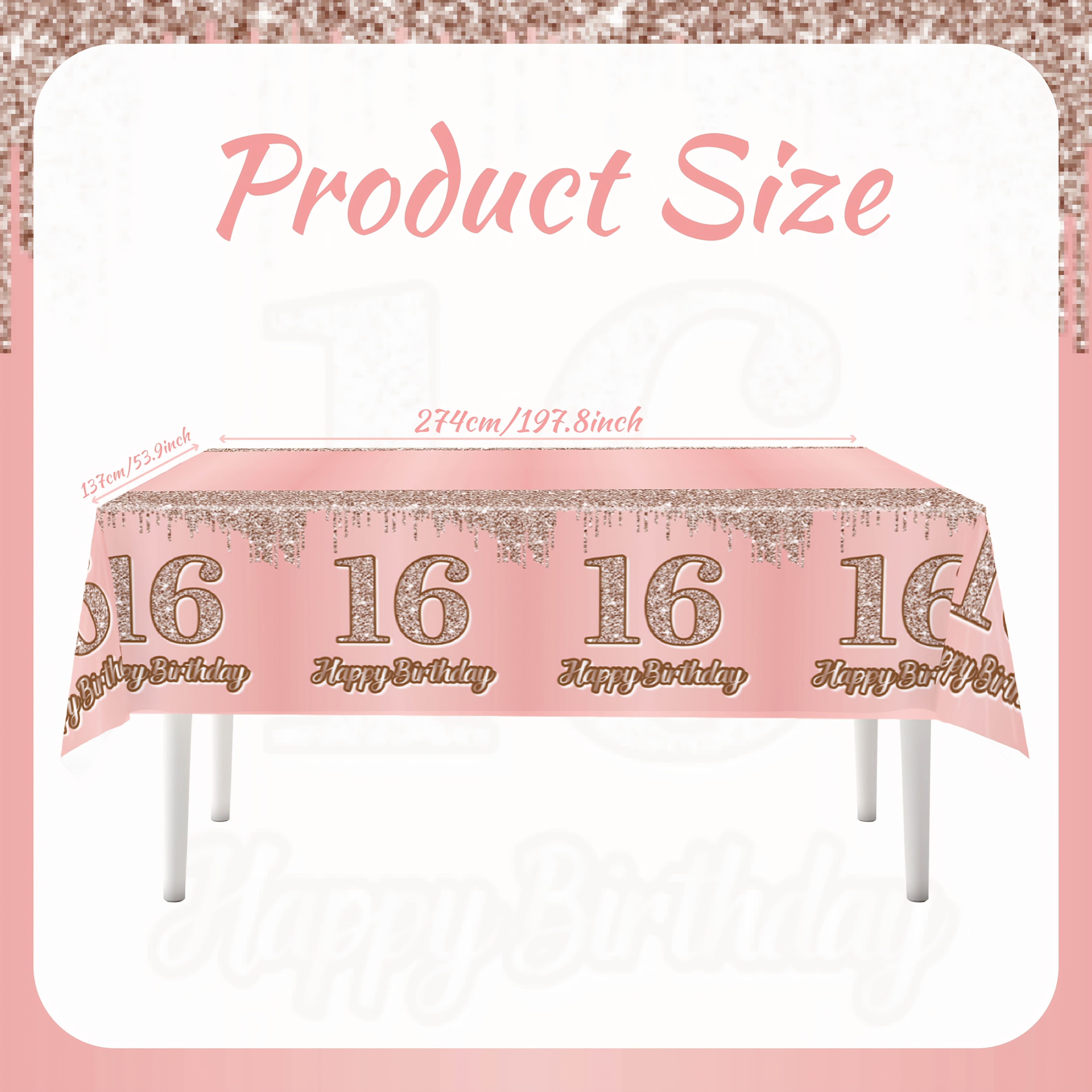 TEMU 16th Birthday Pink Golden Glitter Tablecloth, Sixteenth Birthday Banquet Pe Plastic Tablecloth Pink Golden 16th Birthday Tablecloth Girly Adult