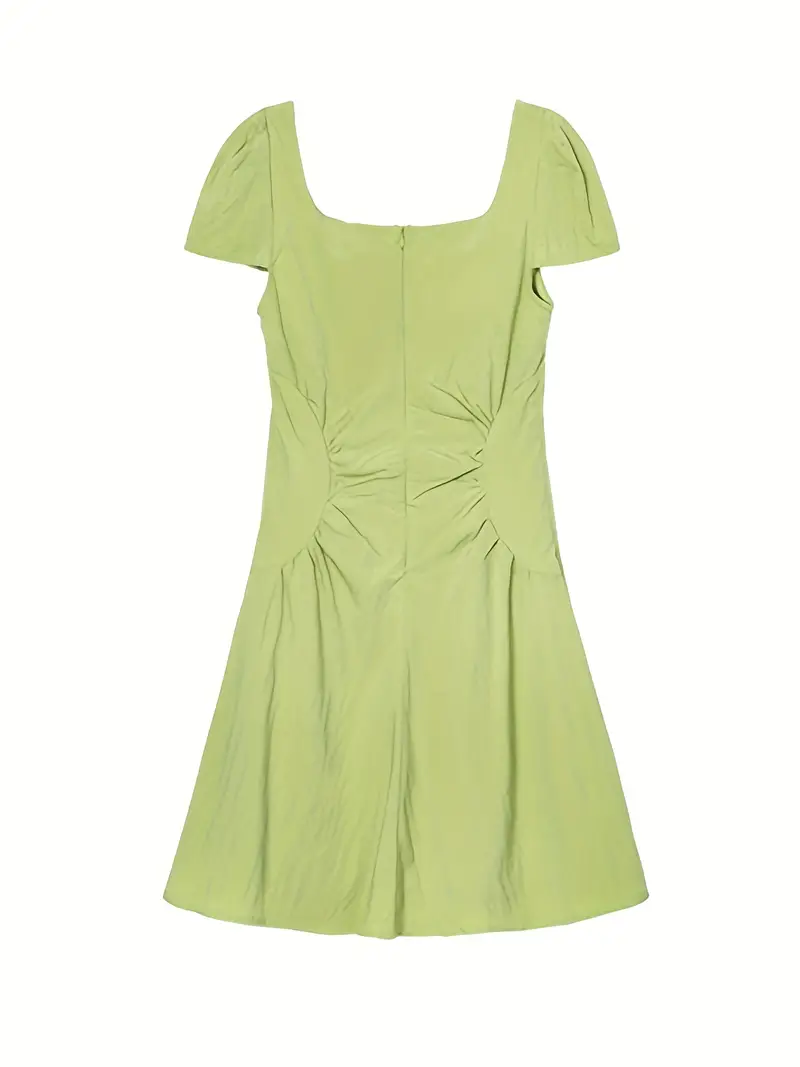 lime green short sleeve dress 3D Butterfly V-Neck Short Puff Sleeve Dress by Juliet 901