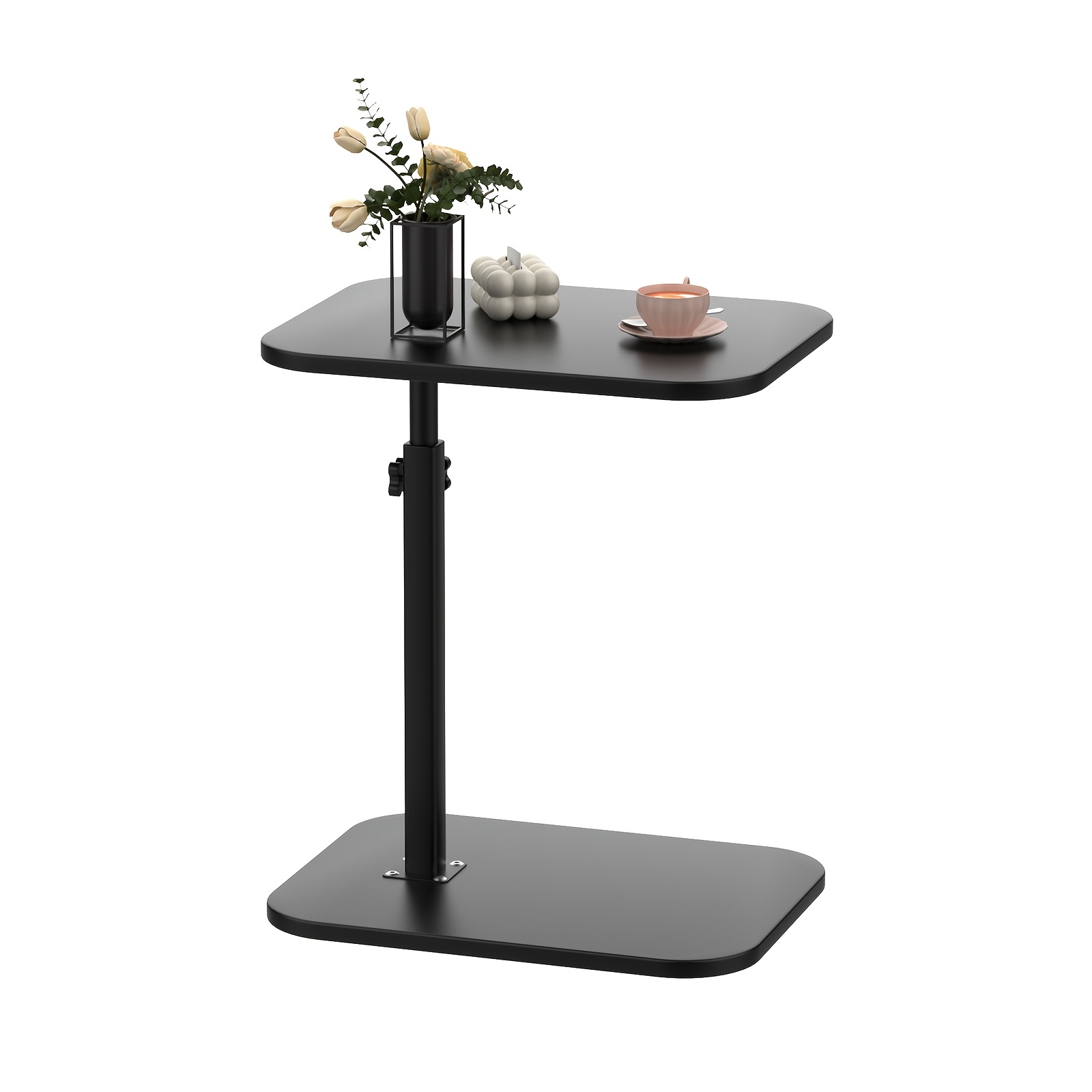 Modern Side Table, 40 X 30 X 72cm, Height Adjustable, Used As A Bedside Table, Sofa Table, Or Coffee Table, Suitable For Living Rooms, Bedrooms, And Cafes. Easy To Assemble, Industrial Style - Black.