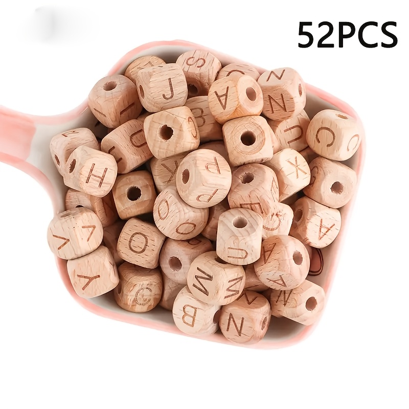 Image of 52pcs Of 12mm Natural Square Letter Beads, A-z Letter Beads, Diy Handmade Jewelry For Making Bracelets, Beaded Chains And Decorative Accessories (beads)