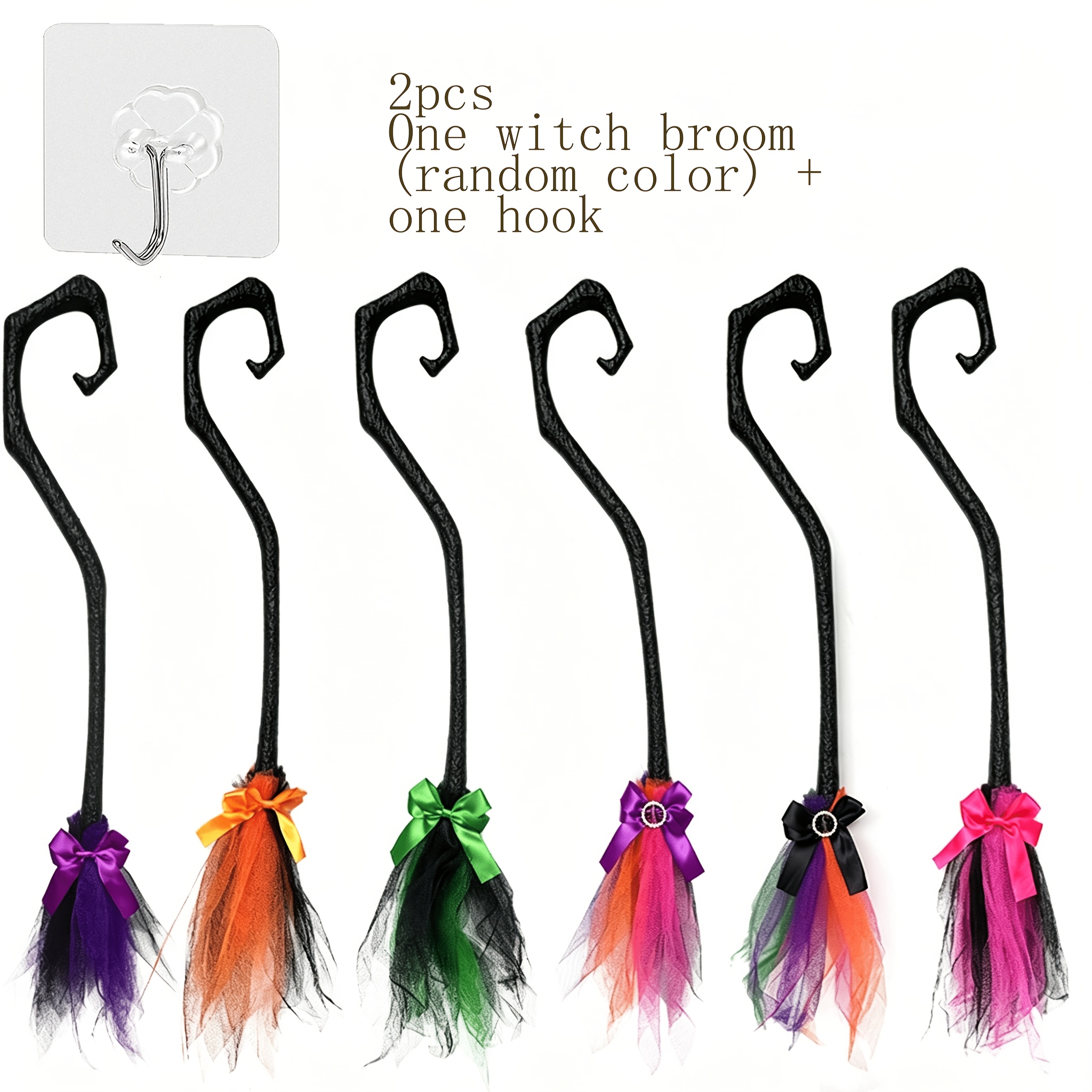 TEMU 2pcs (witch Broom And Hook) Halloween Witch Broom Random Color, Halloween Party Photo Prop, Adult Halloween Decoration Prop, Witch Broom Costume
