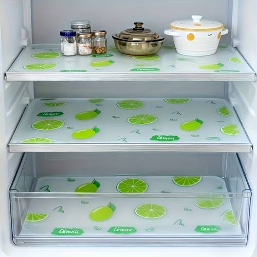 4-teiliges wasserdichtes kühlschrank-einlagen-set – feuchtigkeitsschutz, rutschfest, waschbar, wiederverwendbar, eva-material, zitronenmuster, für kühlschrank küchendekoration, kühlschrank-einlage, schubladen-einlage, schuhschrank-einlage, schrank-einlage