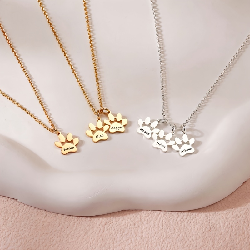 TEMU 1pc 304l Stainless Steel Clavicle Chain, Featuring A Minimalist Paw Print Design. Customizable With 1-3 Pet Names To Create A Personalized
