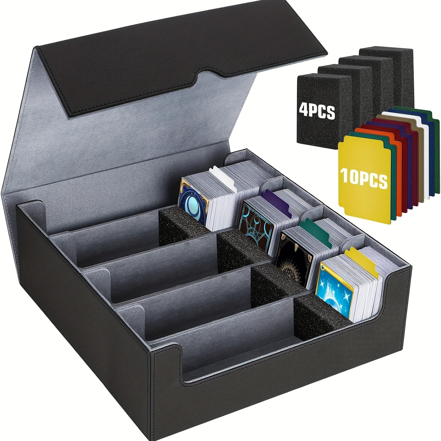 TEMU Qlouni 1800+ Capacity Waterproof Leather Trading Card Storage Box With Closure, 3/4 Deck Case For Tcg, Tgg, Sports Cards, Magic Commander,