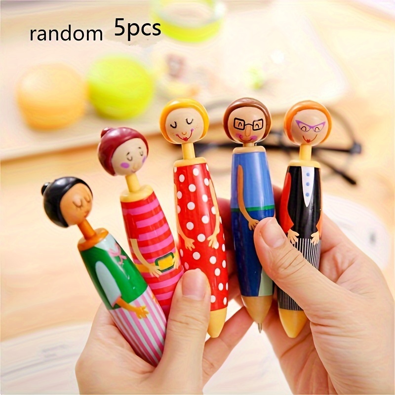 

Cartoon Figurine Ballpoint Pens Set - 5pcs, Plastic Retractable Medium Point Pens, Oval Body Shape, Ideal For Ages 14+ - Assorted Character Designs