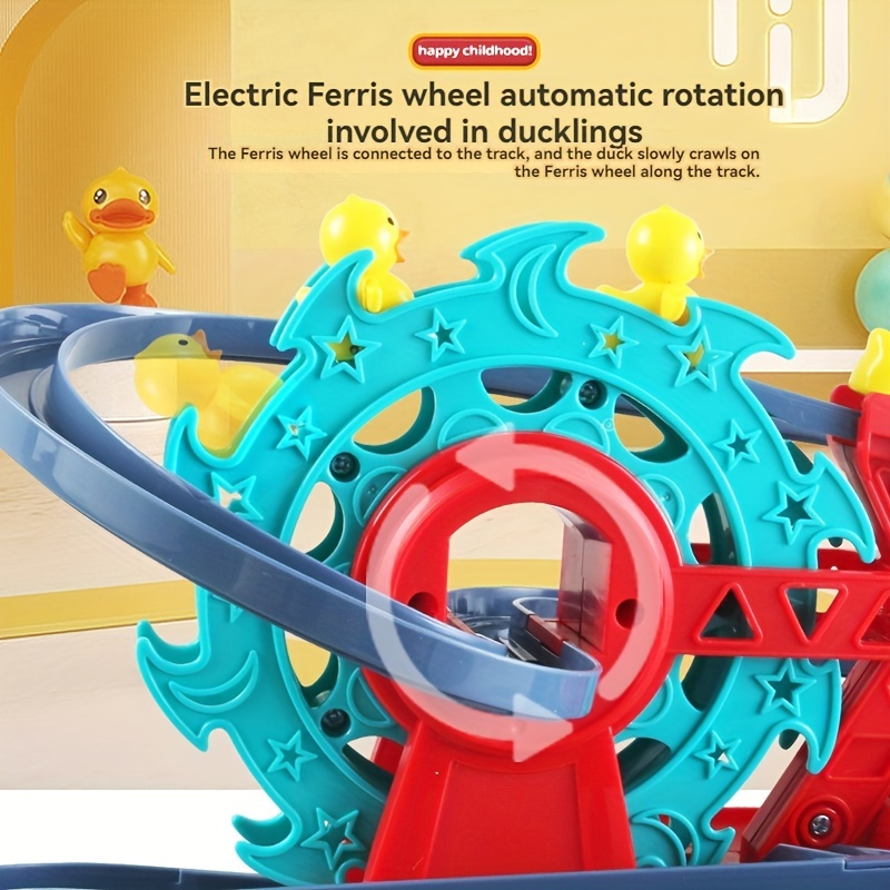 interactive toy set duck wheel fire truck with sliding track lights music educational gift for boys and girls details 0