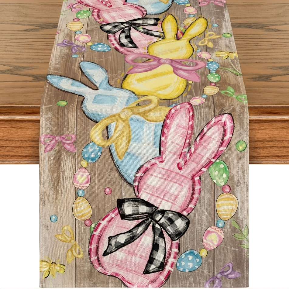 

Joy| Easter Bunny & Egg Table Runner - Spring Decor With Floral Bows, 100% Polyester, 13x72 Inch - Home & Party Dining Tables, Bunny Accessories