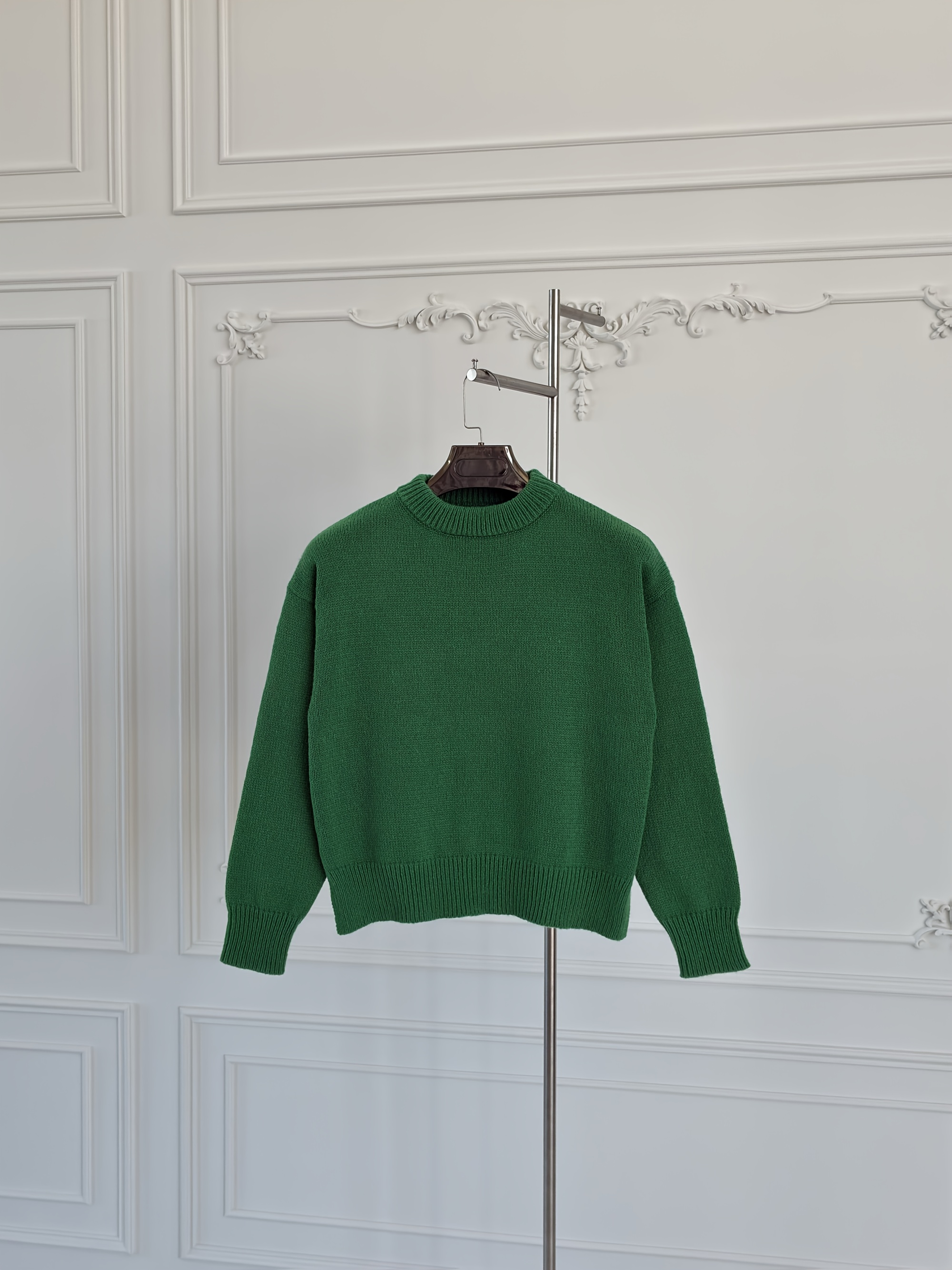womens emerald green oversized sweater soft round neck long sleeve winter pullover with   hem cozy loose fit casual elegant sweater for fall winter layering   sweater for everyday or formal outfits green 0