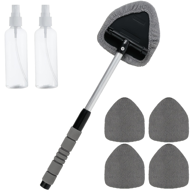 TEMU Kit de nettoyage de pare-brise rétractable 7 pièces, équipé d'une tête rotative à 180°, 4 tampons en microfibre lavables et 2 vaporisateurs,