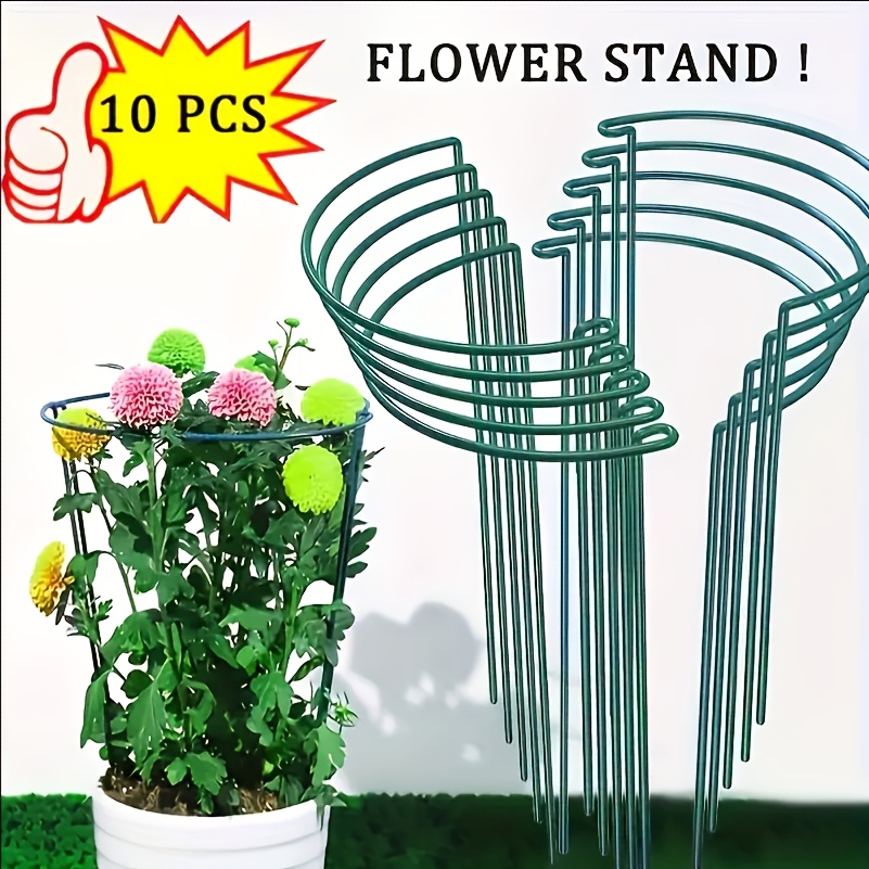 

10 Packs Heavy Duty Plant Stands, Half Round Planters, Green Plant Stands, Plant Support Rings, Indoor And Outdoor Potted Plant Support Stakes