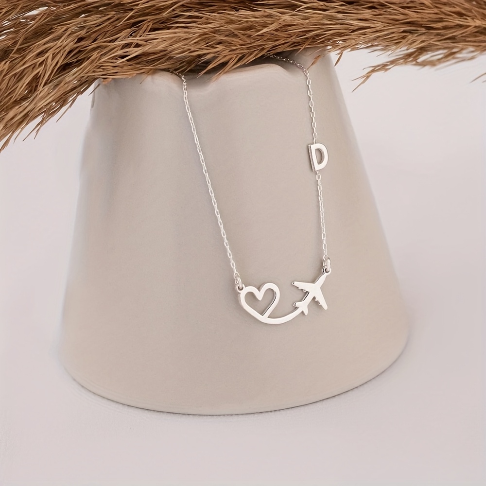 TEMU Collana Personalizzata con - Collana Cuore Aereo in Acciaio Inossidabile - Collana Nuvole Contrail - Regalo di Viaggio - ( Inglesi), per